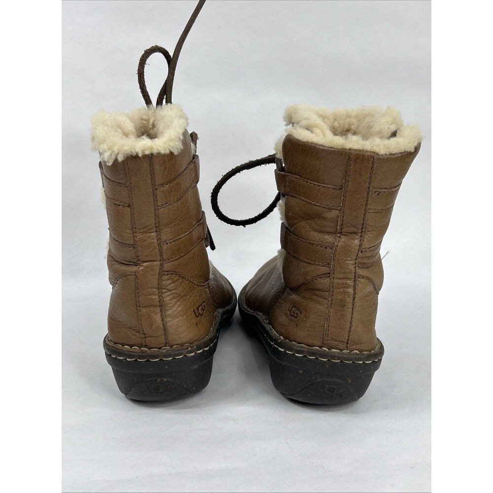 Ugg Boots Women 5 Caspia Ankle Short Sheepskin Winter Brown Leather Lace Up 1932 - Picture 8 of 15